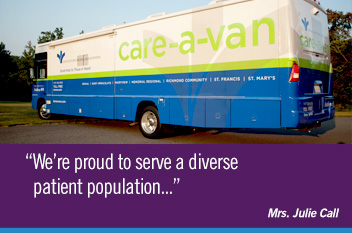 Photograph of the Care-A-Van. 'We're proud to serve a diverse population...'  - Mrs. Julie Call