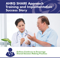 Man talks with doctor about medicine. AHRQ SHARE Approach Training and Implementation Success Story Anthem Continues to Encourage Shared Decision Making Practices
