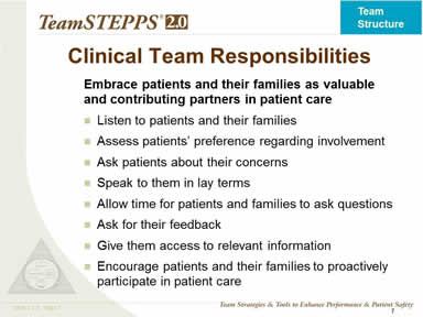 Clinical Team Responsibilities