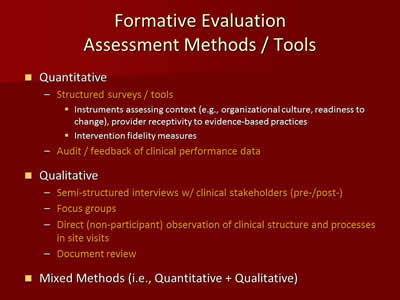 Formative Evaluation Assessment Methods/Tools