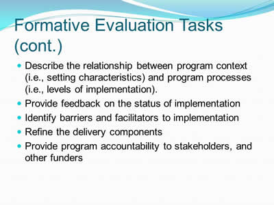 Formative Evaluation Tasks (cont.)