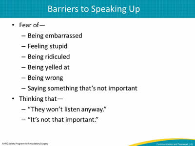 Barriers to Speaking Up