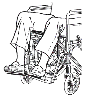 drawing of a wheelchair with a footrests