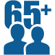 This is an icon with a silhouette of two figures with the number sixty-five and a plus sign to represent older adults