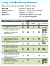 A representation of the primary care primary care health literacy assessment form.