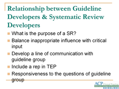 Relationship between Guideline Developers and Systematic Review Developers