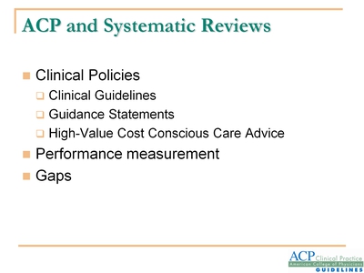 ACP and Systematic Reviews