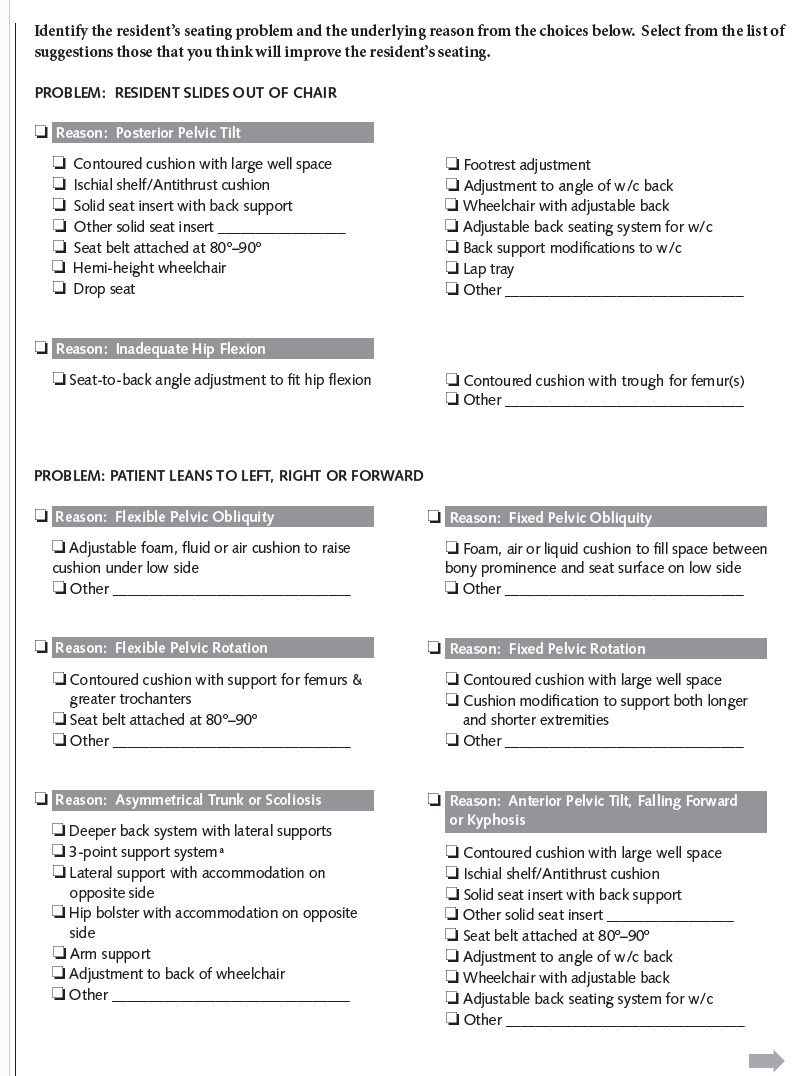 Wheelchair Seating Assessment Form. Select [D] Text Description.