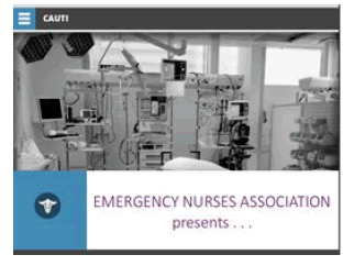 Screen shot of introductory slide reading "Emergency Nurses Association Presents..."