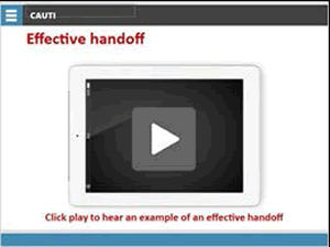 Effective handoff: Image of a large white arrow. Click play to hear an example of an effective handoff.