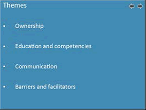 The study identified several themes, including ownership, education and competencies, communication, barriers, and facilitators.