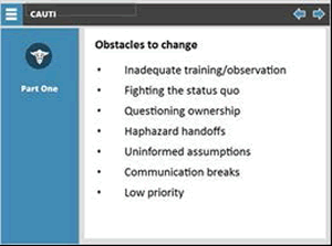 Obstacles to change: bulleted list: inadequate training/observation, fighting the status quo, questioning ownership, haphazard handoffs, uninformed assumptions, communication breaks, low priority