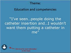 Theme: Education and competencies  "I've seen...people doing the catheter insertion and...I wouldn't want them putting a catheter in me."