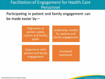 Facilitation of Engagement for Health Care Personnel