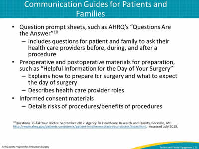 Communication Guides for Patients and Families