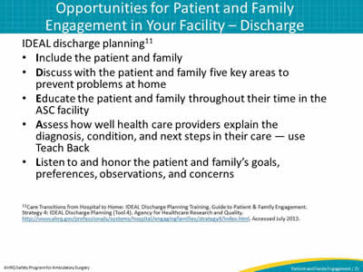 Opportunities for Patient and Family Engagement in Your Facility – Discharge