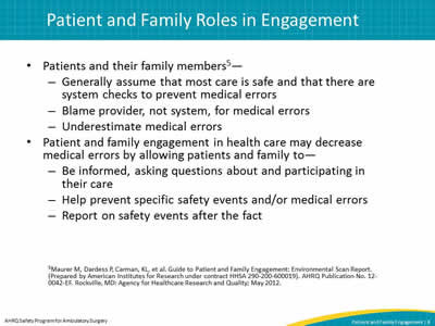 Patient and Family Roles in Engagement