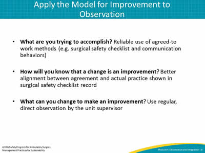 Apply the Model for Improvement to Observation