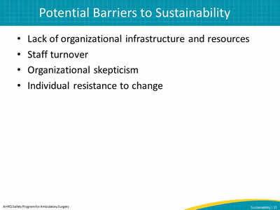 Potential Barriers to Sustainability