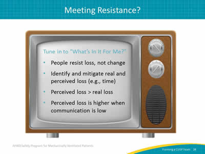Image: Retro television listing the What's In It For Me? principles: People resist loss, not change; identify and mitigate real and perceived loss (e.g., time); perceived loss as greater than real loss; perceived loss is higher when communication is low.