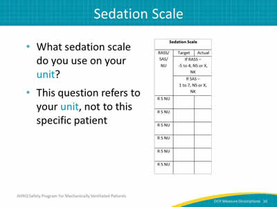 Slide 16: Detail of the sedation scale column