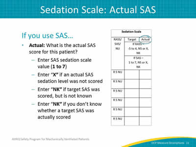 Slide 21: Detail of the sedation scale column