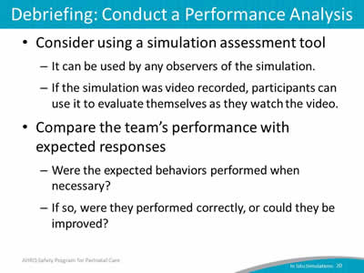 Debriefing: Conduct a Performance Analysis