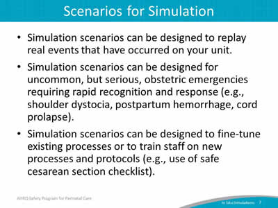Scenarios for Simulation