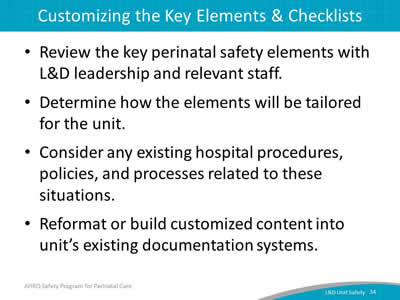 Customizing the Key Elements and Checklists