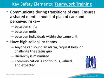 Key Safety Elements: Teamwork Training.