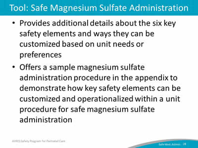 Safe Magnesium Sulfate Administration Tool