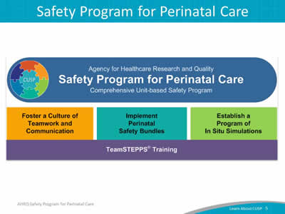 Image: Built on the foundation of TeamSTEPPS training, the AHRQ Safety Program for Perinatal Care or SPPC is built around three program pillars