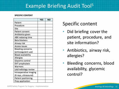 audit briefing tool tools example safety surgery healthcare auditing patient ahrq process imp research notes