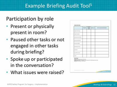 Example Briefing Audit Tool