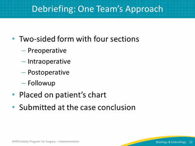 Debriefing Form: One Team’s Approach