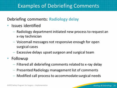Examples of Debriefing Comments