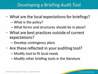 Developing a Briefing Audit Tool