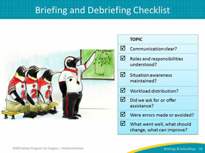 Briefing and Debriefing Checklist