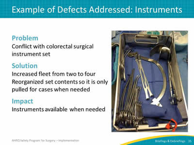 Examples of Defects Addressed: Instruments