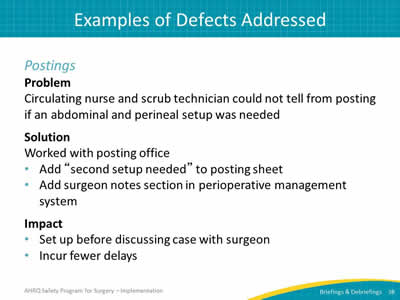 Examples of Defects Addressed