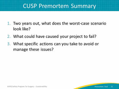 CUSP Premortem Summary