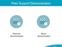 Peer Support Demonstration. The following videos video will help you understand how a peer support interaction can occur with a physician and a nurse.