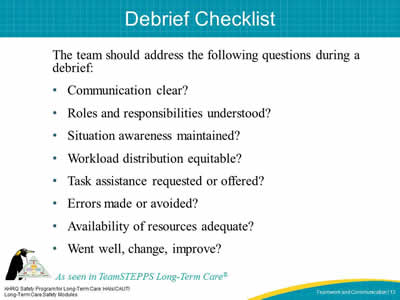 Debrief Checklist