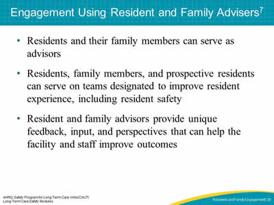 Engagement Using Resident and Family Advisers