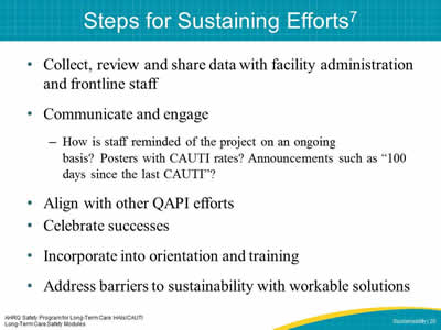 Steps for Sustaining Efforts