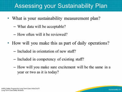 Assessing your Sustainability Plan
