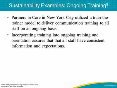 Sustainability Examples: Ongoing Training