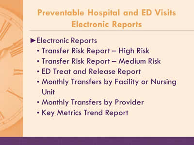 Preventable Hospital and ED Visits Electronic Reports