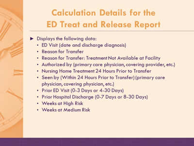 Calculation Details for the ED Treat and Release Report