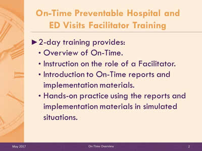On-Time Preventable Hospital and ED Visits Facilitator Training